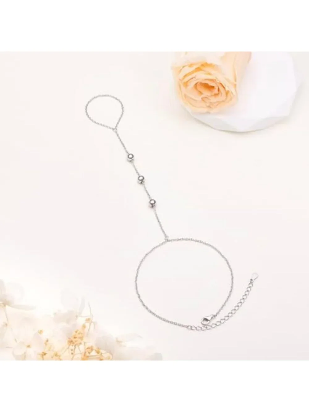 Adjustable S925 Sterling Silver Finger Ring Bracelet Chain for Women - Stylish